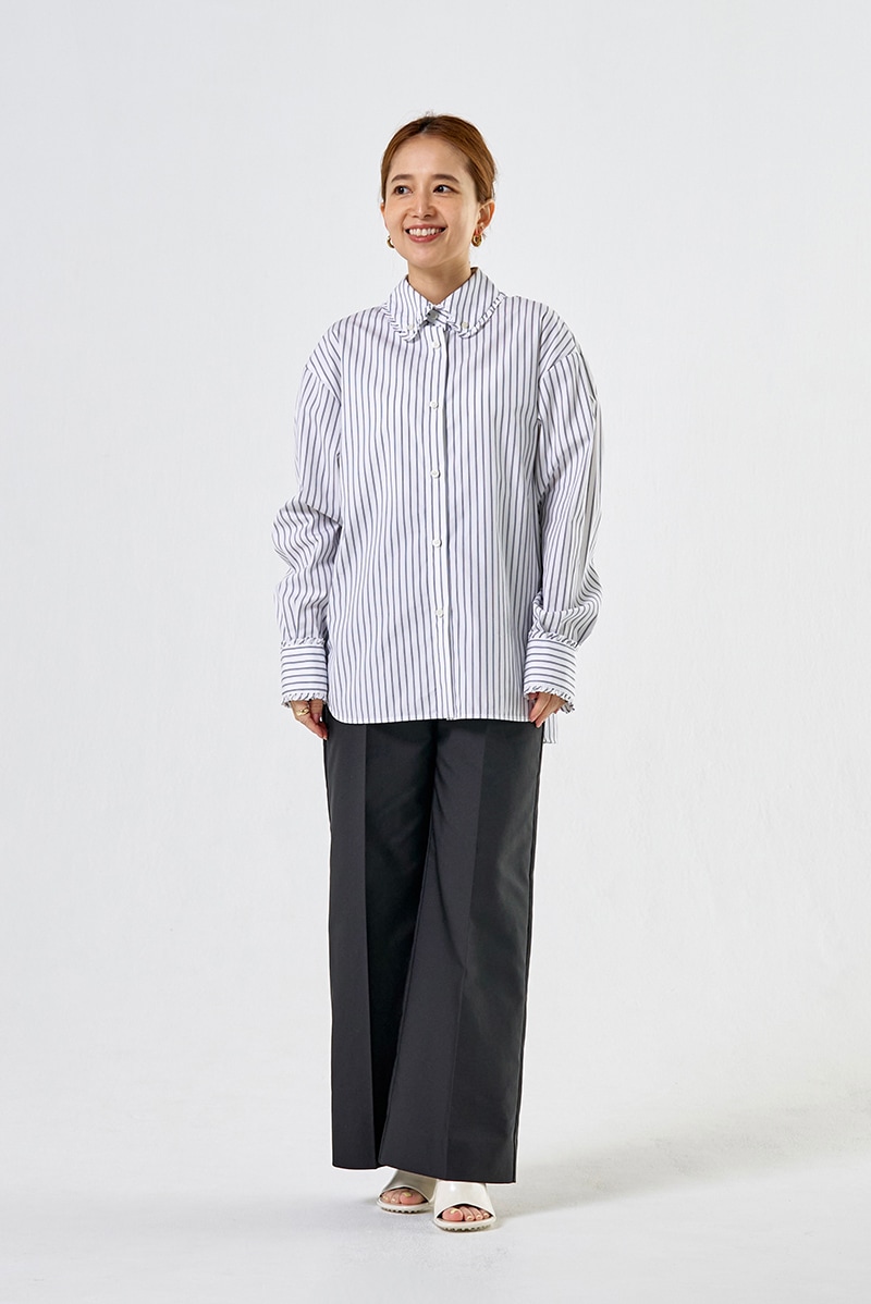 yori☆2025ss フリルストライプシャツ36 yori☆2025ss フリル