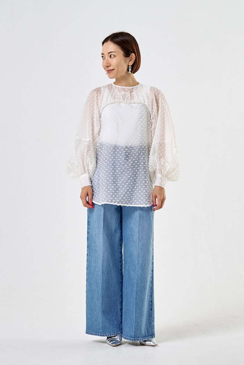 yori フクレサイドギャザーブラウスライトサックス38 ヨリ yori サイド