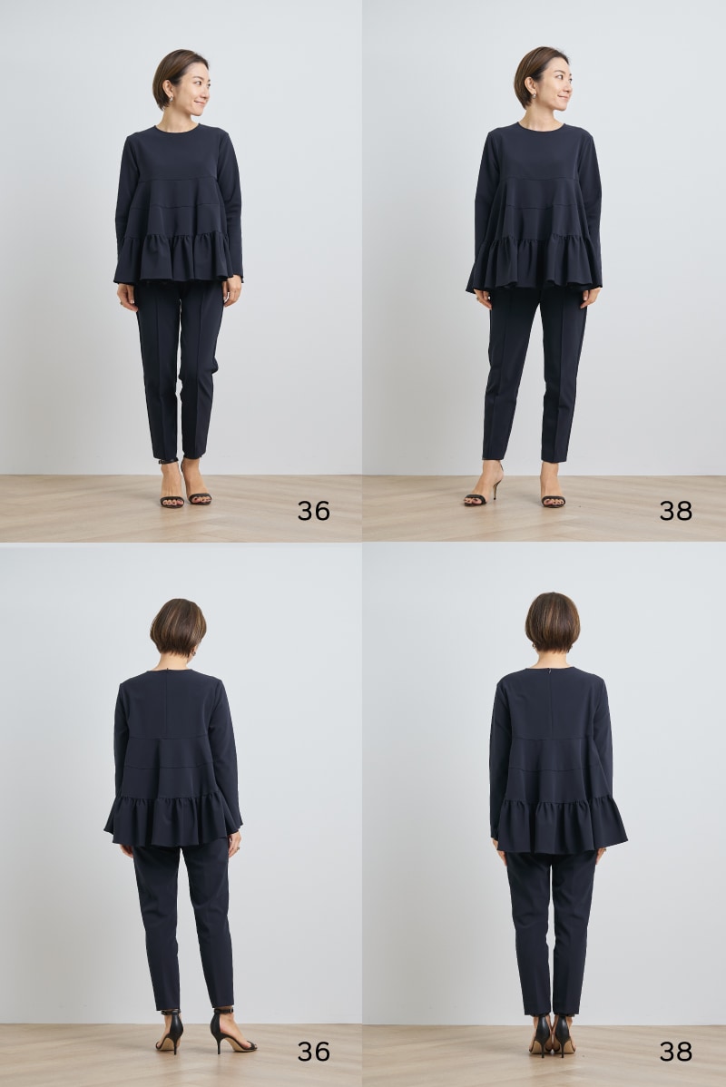 yori ネイビー 半袖 ティアードトップス 38 yori ネイビー 半袖