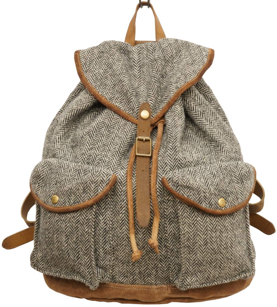 ダブルアールエル) RRL ハリスツイード x レザー リュックサック