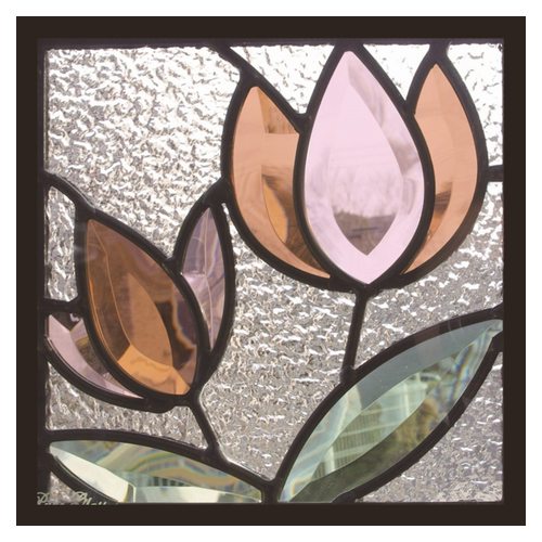 ステンドグラス 一部鏡面ガラス (SH-D38) 200×200×18mm デザイン 花