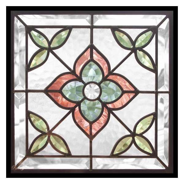 ステンドグラス (SH-E16) 300×300×18mm デザイン 花 ピュアグラス （約