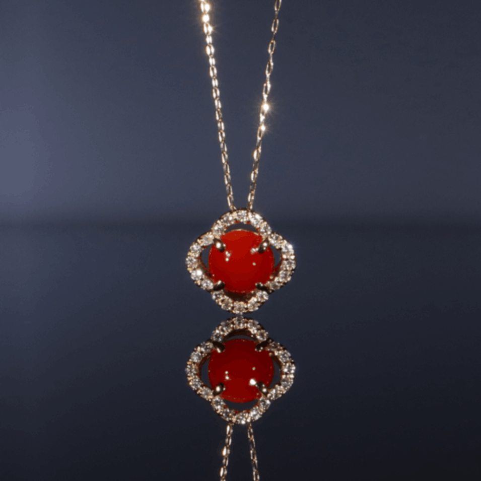 血赤珊瑚】K18 血赤珊瑚フラワーデザイン ネックレス