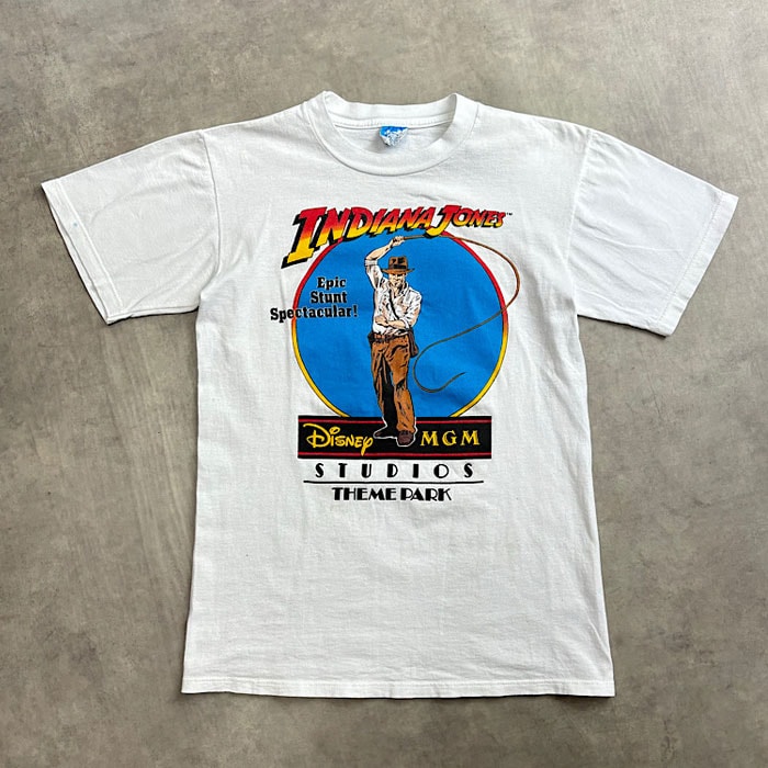 80'S Disney Indiana Jones T-Shirt Made in USA S/WHITE 80年代