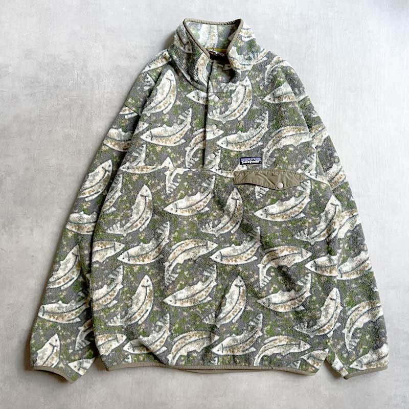 PATAGONIA Fish Pattern Synchilla Snap-T GRAY GREEN/M パタゴニア