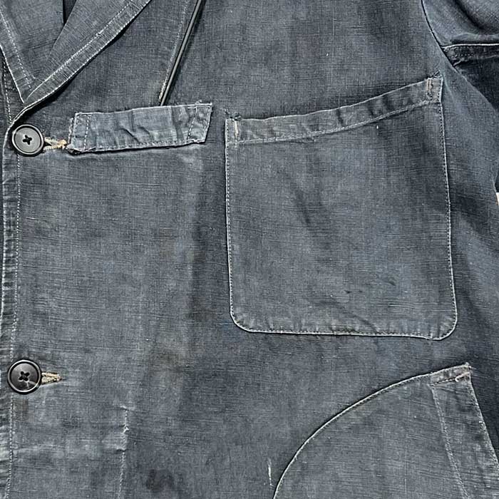 VINTAGE 40's AU MOLINE MAQUIGNON INDIGO LINEN COAT Made in France