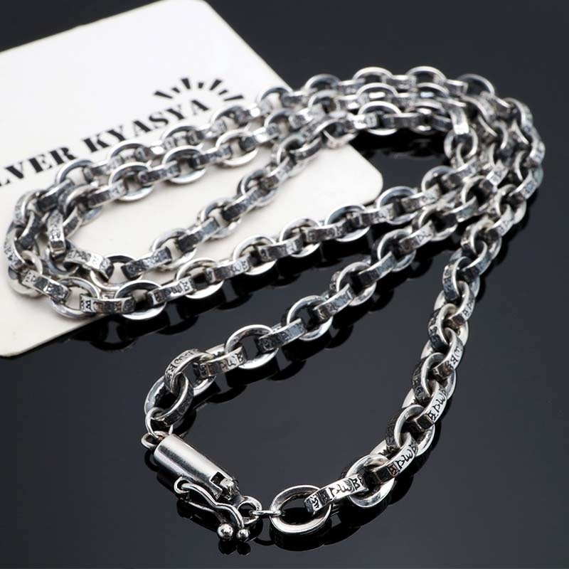 シルバー925 梵字 六字真言 ペーパーチェーンネックレス [ns051-50cm