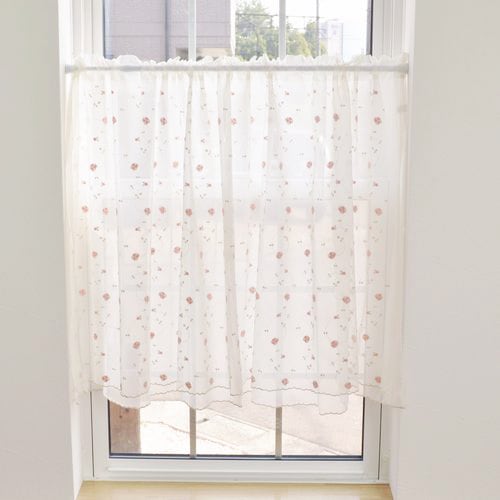 最終値下げ！！ アイボリーピンク花柄 フリル カフェカーテン 4枚