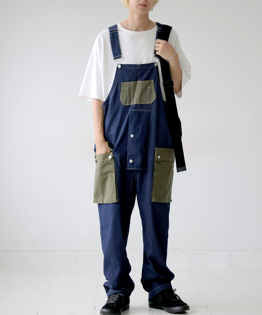 ポケットデザイン オーバーオール メンズ ボトムス 送料無料・メール便