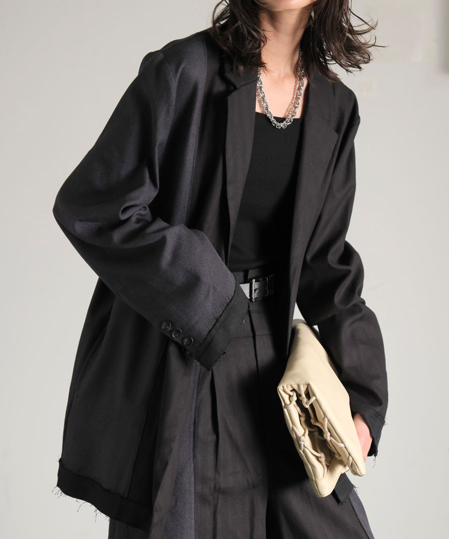 異素材切替 ジャケット ユニセックス テーラード 送料無料・メール便