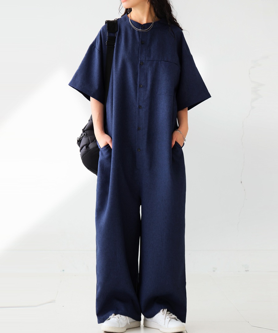 オールインワン レディース ボトムス 半袖 五分袖 送料無料・メール便