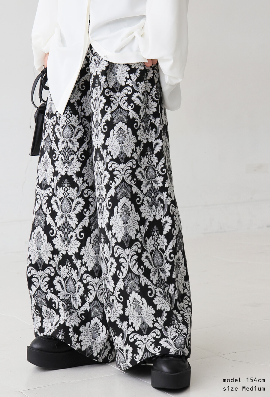 大柄 ジャガード ワイドパンツ レディース ロング 送料無料・再入荷