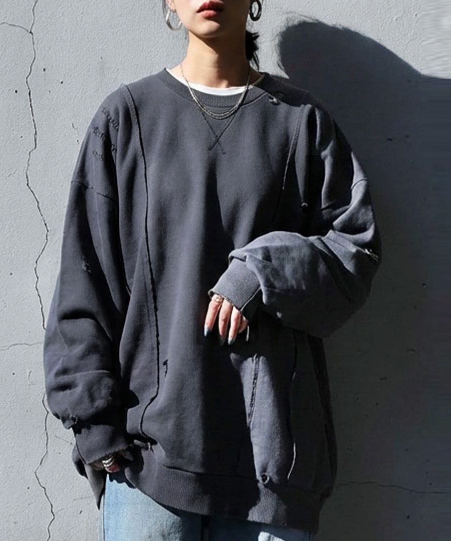 ダメージ加工 スウェット レディース トレーナー 送料無料・メール便