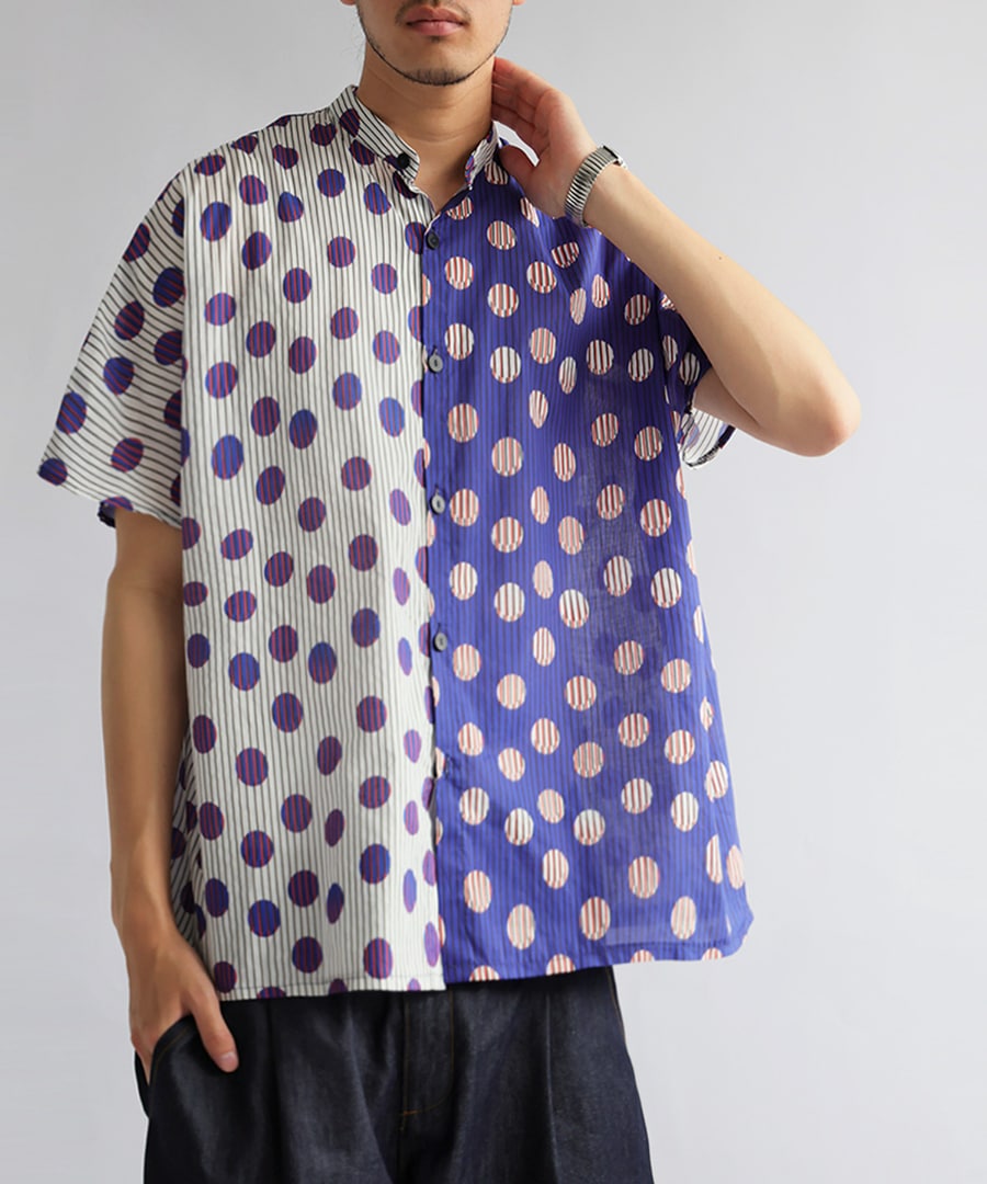 ドットシャツ シャツ メンズ トップス 綿100 半袖 送料無料・再販。(50