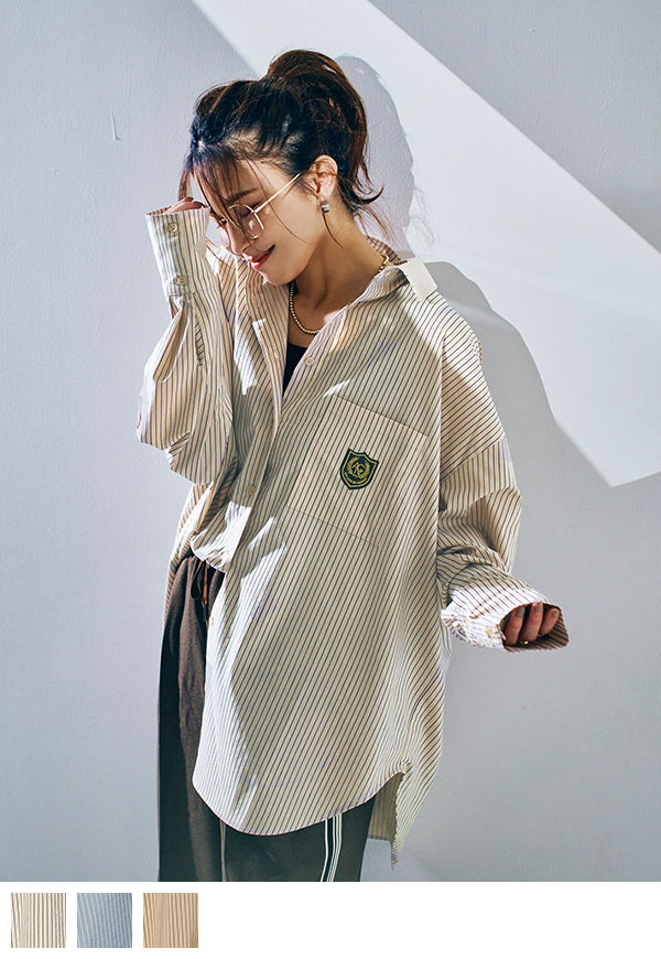 在庫なし】Stripe emblem Shirt/ストライプエンブレムシャツ
