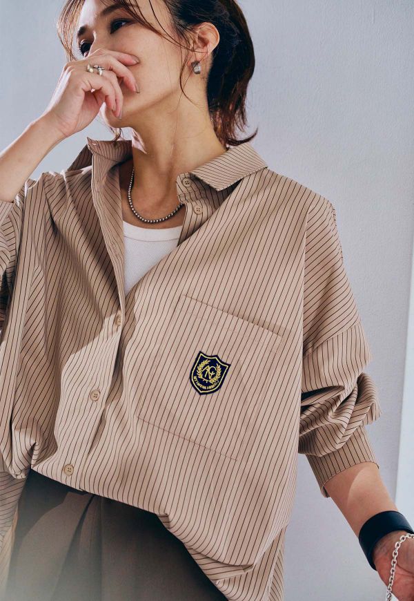 在庫なし】Stripe emblem Shirt/ストライプエンブレムシャツ