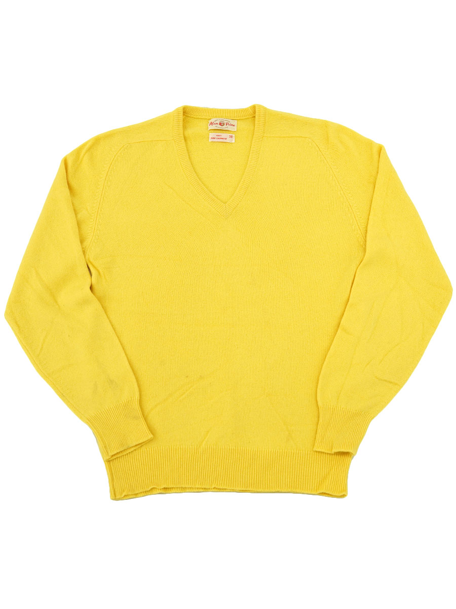 イングランド製 Alan Paine 100%カシミア Vネックセーター レモン