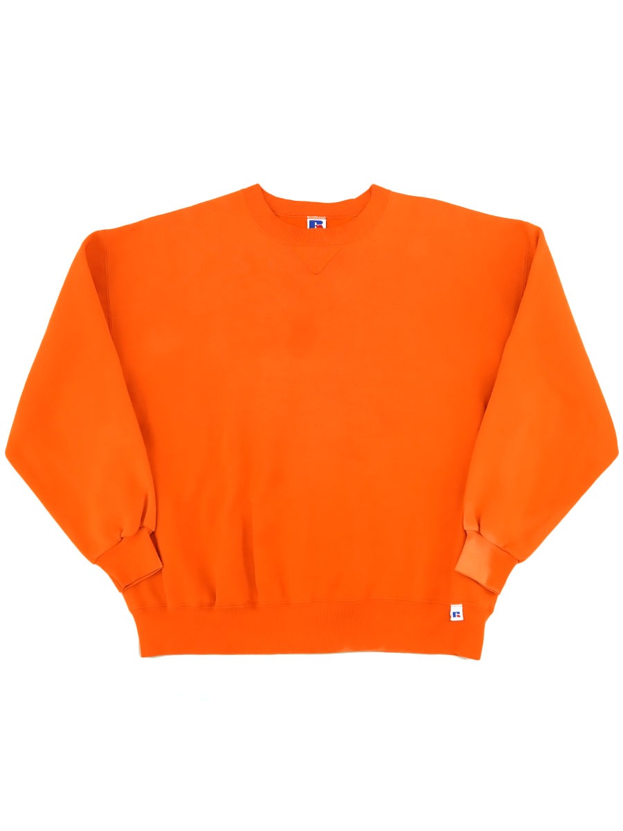 90's RUSSELL ATHLETIC 前V 無地スウェット オレンジ 表記(XL) USA製