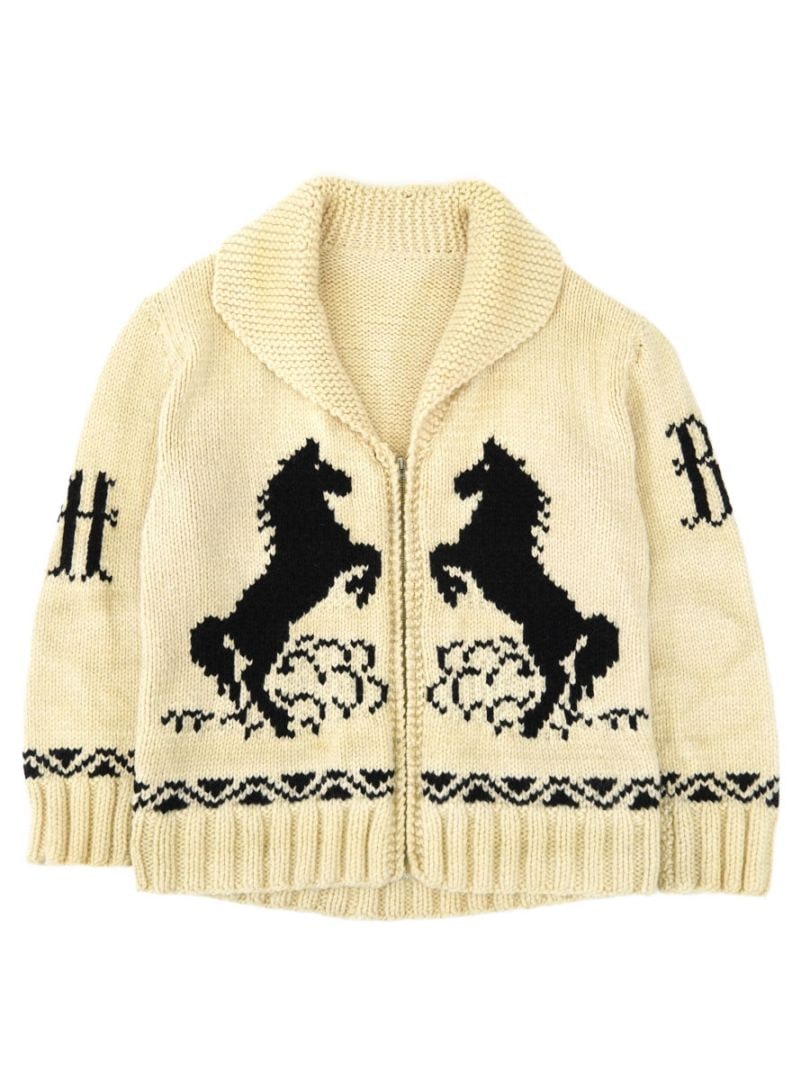 60's 馬柄 カウチンカーディガン アイボリー 実寸(L位) Lightning