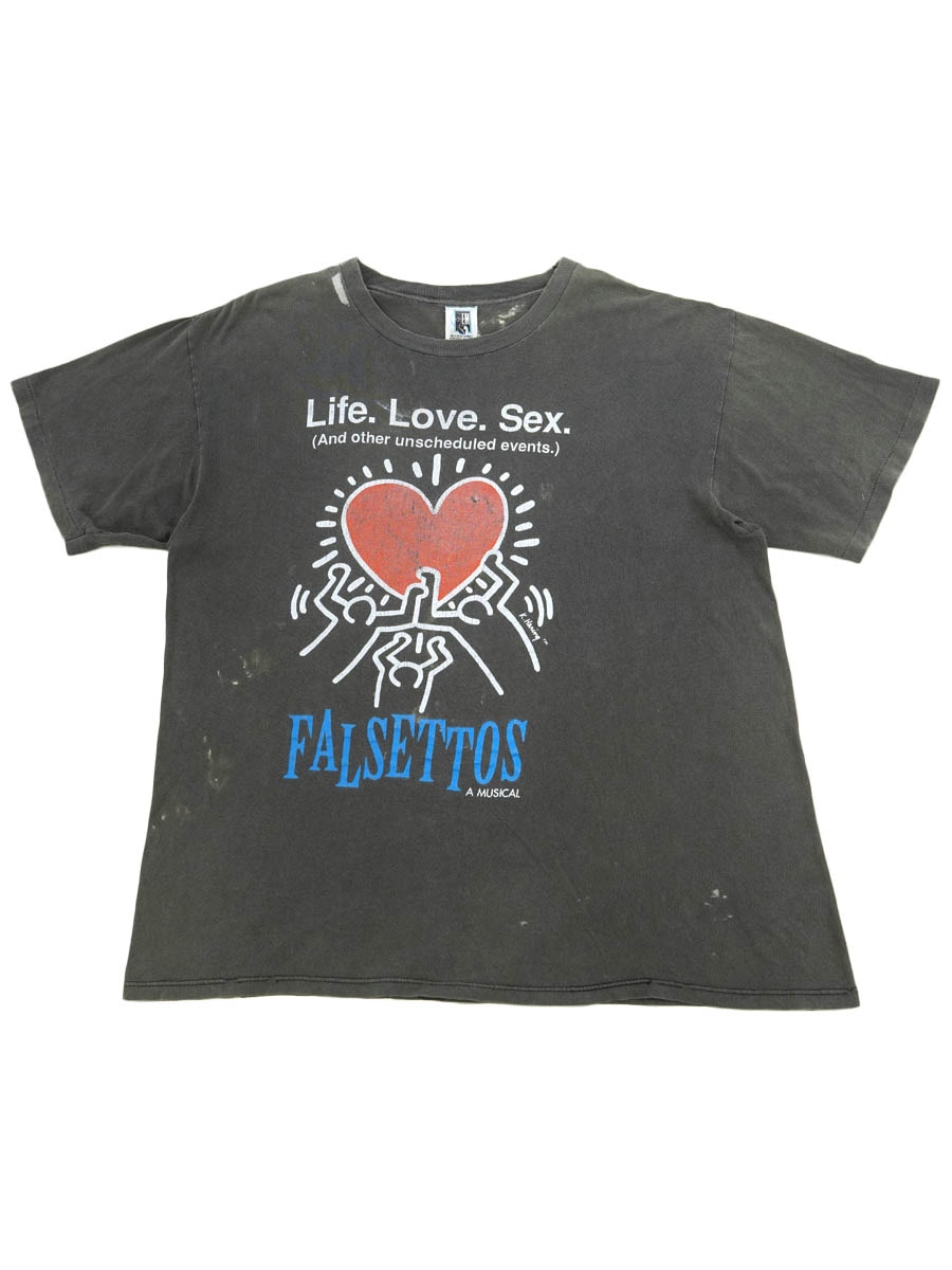 90's GEM キース・へリング ''Life. Love. Sex.'' アートTシャツ 墨黒