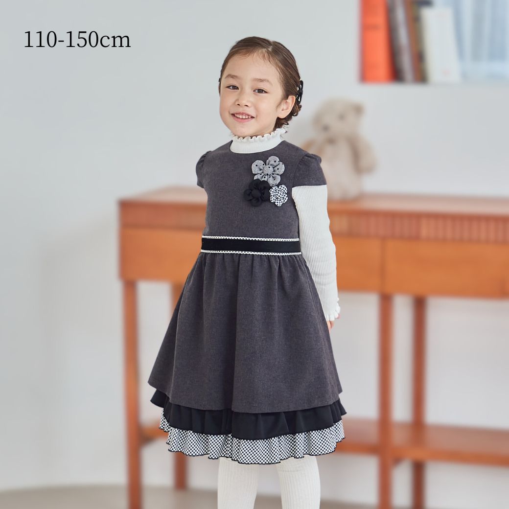 TIMEセール50％OFF】モノトーンチェックフリルドレス 110 120 130 140
