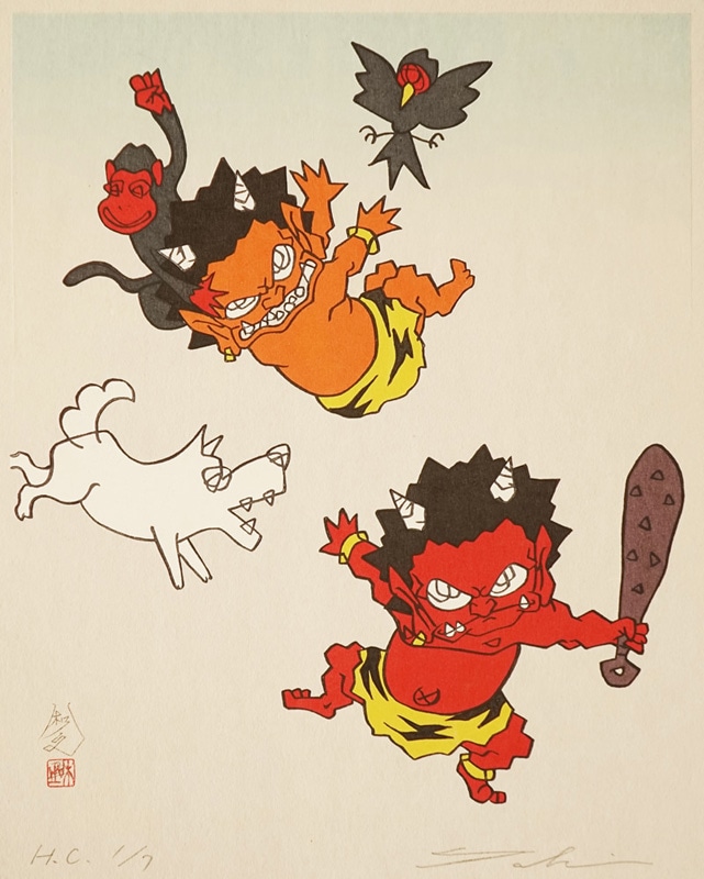 瀧下和之「桃太郎図 鬼ヶ島で鬼退治。」