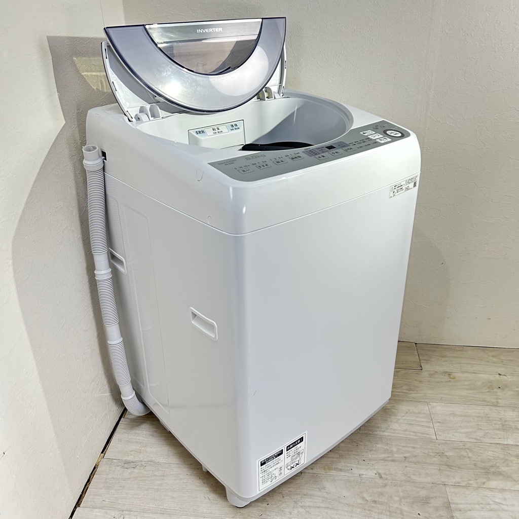 中古 8.0kg 送風乾燥 全自動洗濯機 シャープ ES-GV8D-S 2019年製造