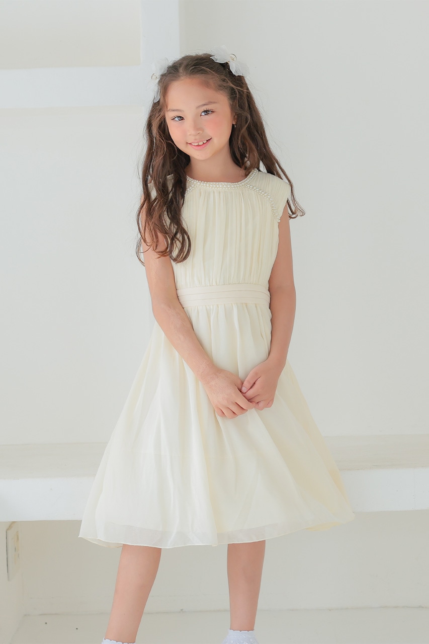 Kids パールデザインシフォンギャザードレス 9-10歳｜結婚式の
