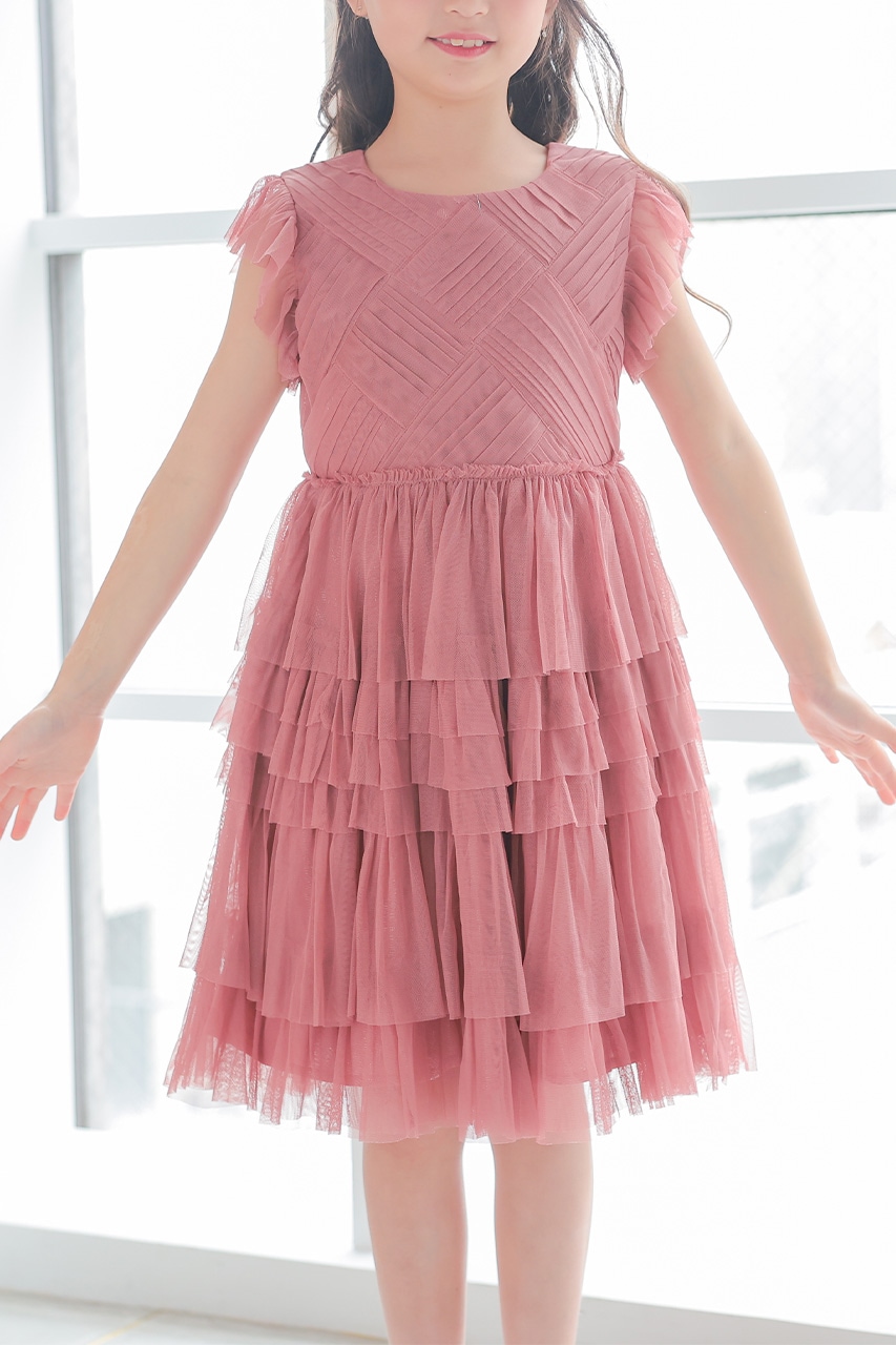 Kids ソフトチュールティアードドレス 8歳｜結婚式のパーティードレス