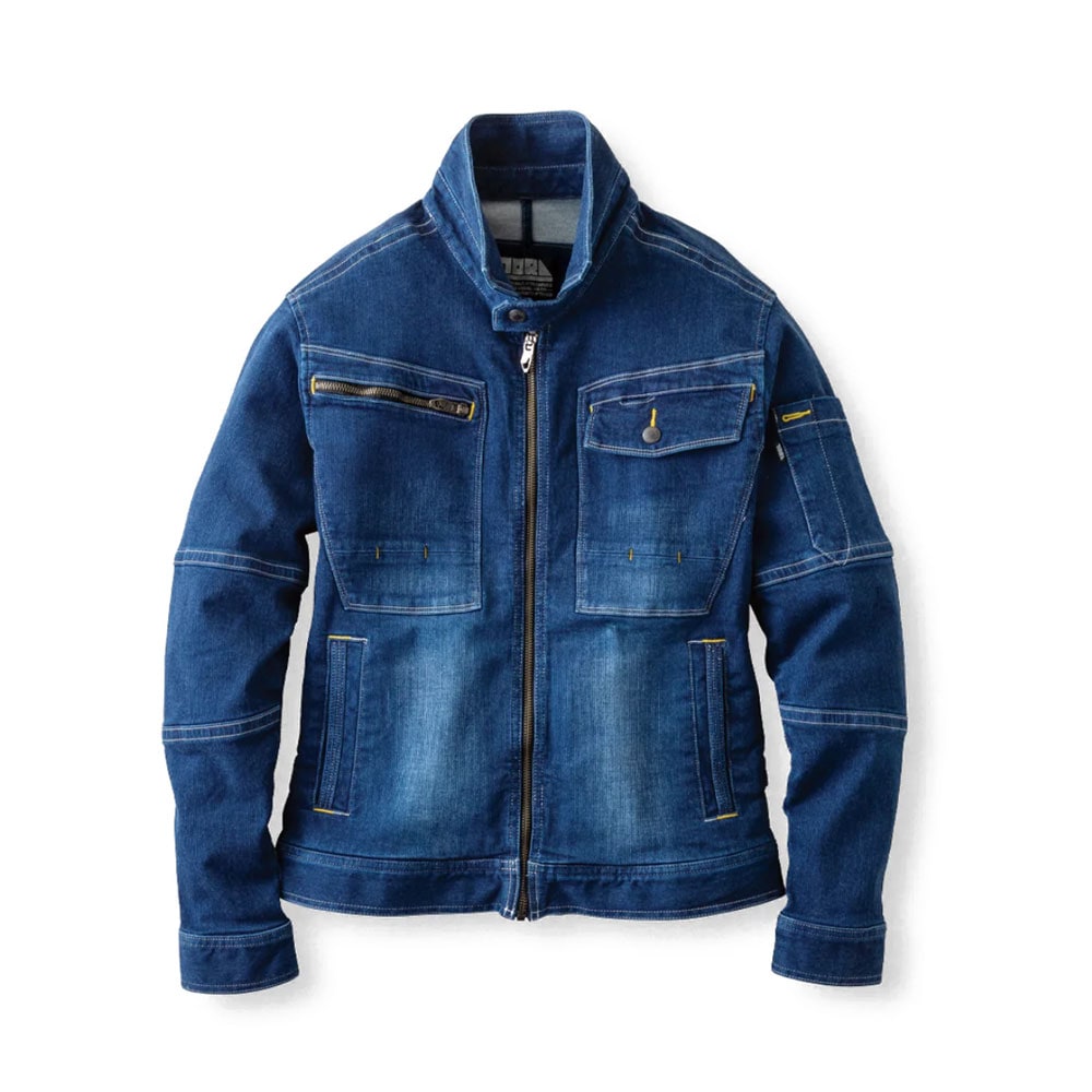 寅壱 デニム ライダースジャケット ストレッチ バイオウォッシュ 長袖
