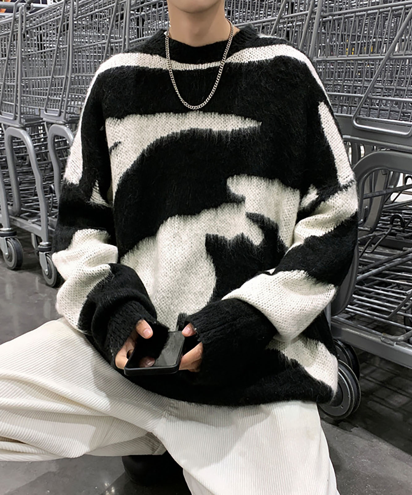 オーバーサイズ ニュアンス モノトーン モノクロ モヘアニット