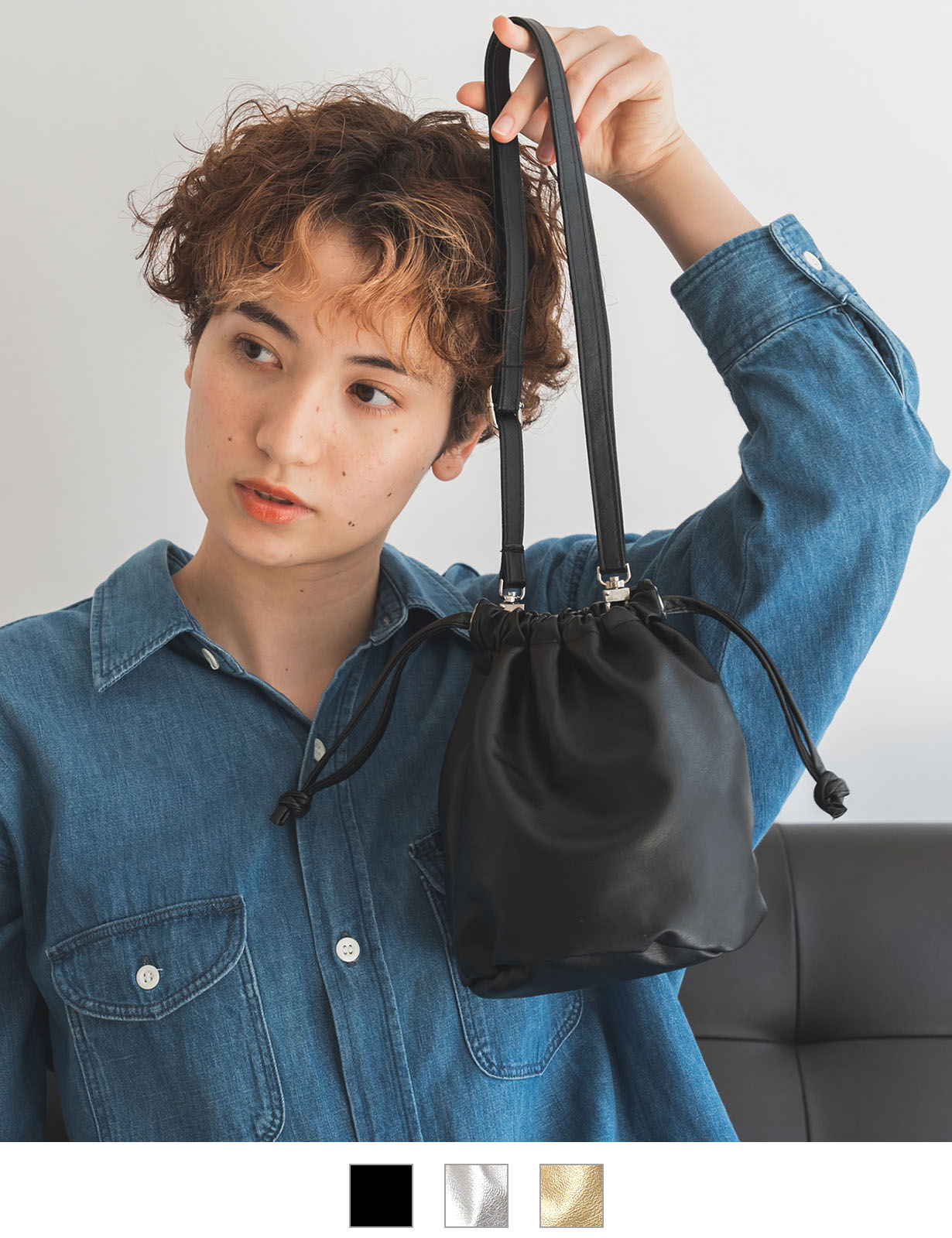 DEVICE × じーたーコラボ ソフトフェイクレザー 巾着ショルダーバッグ