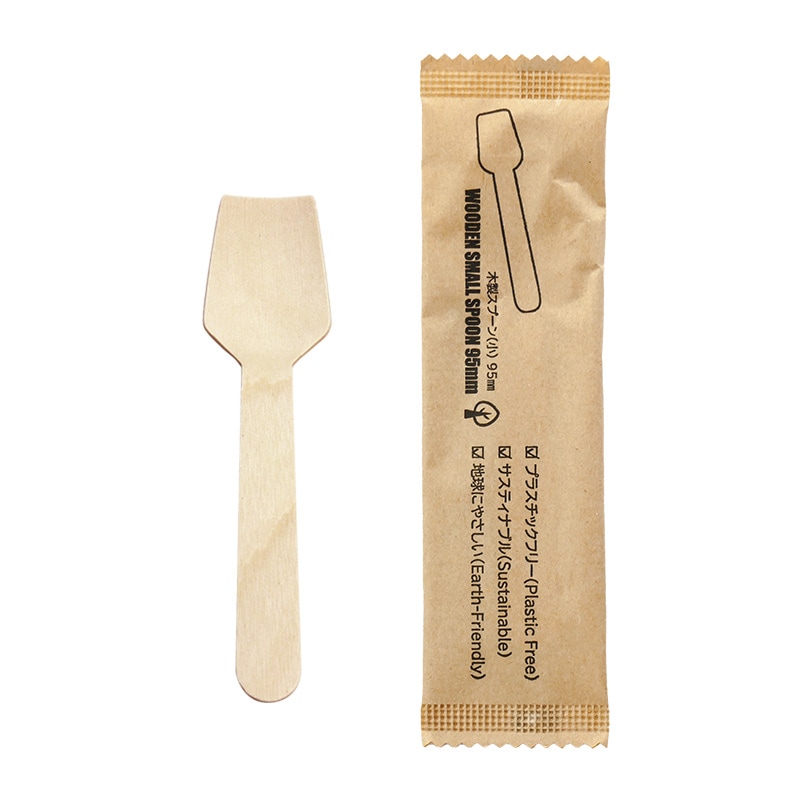 木製角スプーン 小 95mm (個包装) デザートスプーン 100本