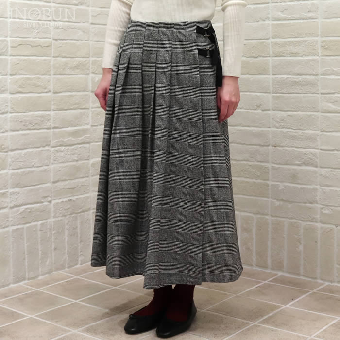 Vent d'ouest ウォッシャブル ツイード グレンチェック スカート 白黒