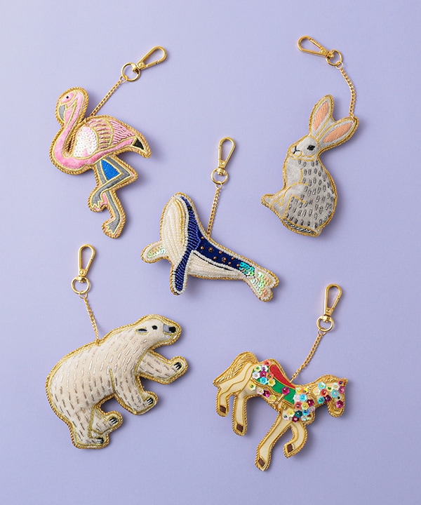 ザリ刺繍キーホルダー （フラミンゴ) M21-0944｜KANKAN ONLINE SHOP