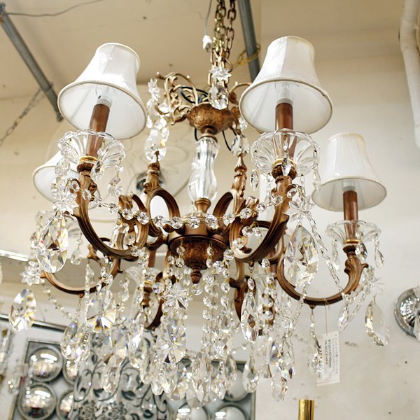 アンティーク調・シェード付クリスタルシャンデリア6灯(W720×H740mm