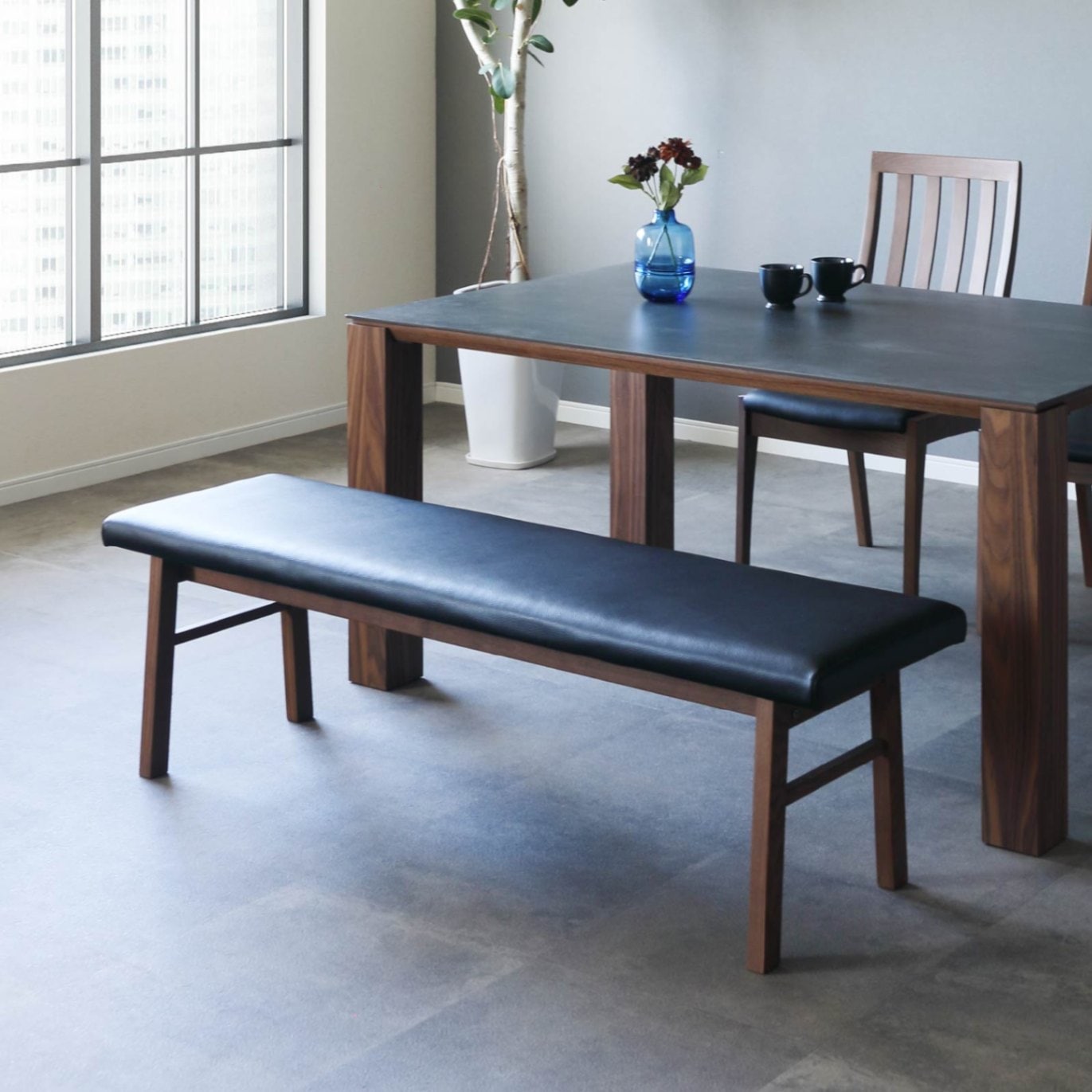 幅150/座面高45］ダイニングベンチ PVCレザー 木脚