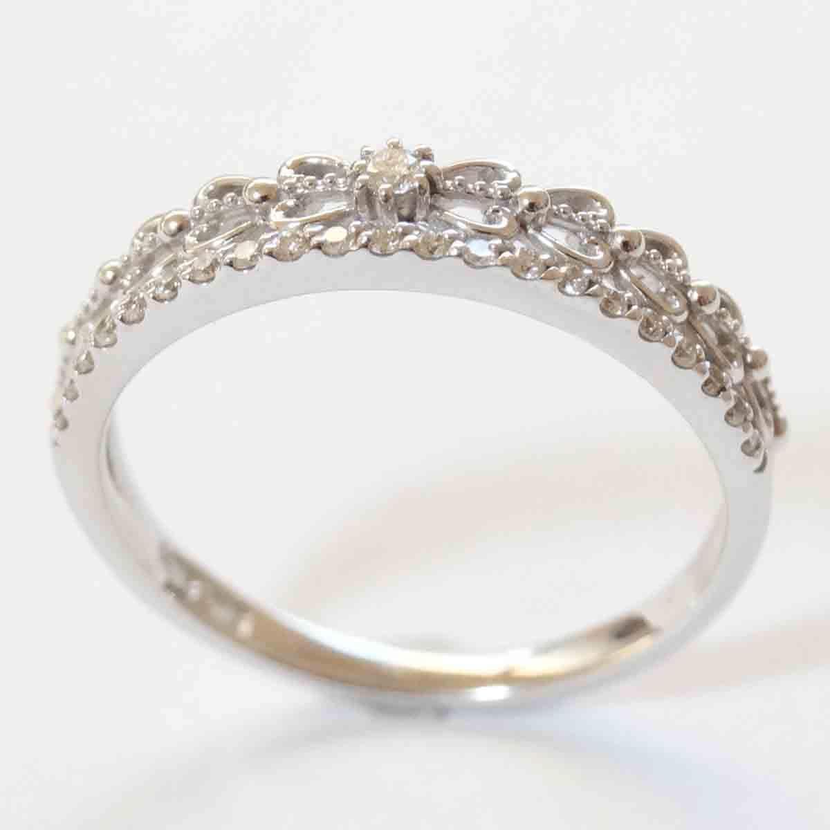 K18 ダイヤモンド リング リボン デザイン 0.1ct ホワイトゴールド WG