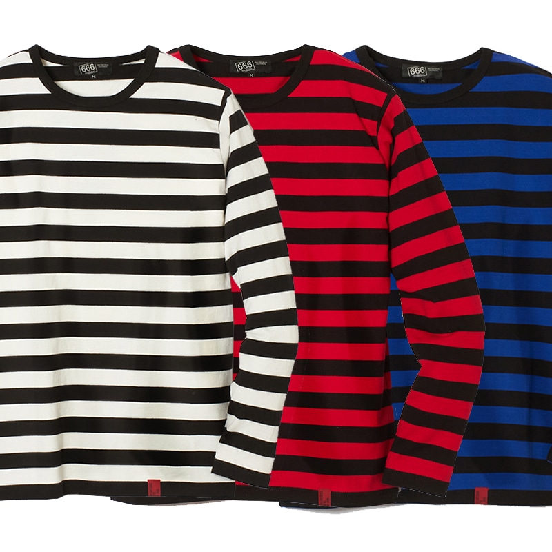 ボーダー（2.5cm幅）Tシャツ長袖｜『666』パンクロックファッションの通販