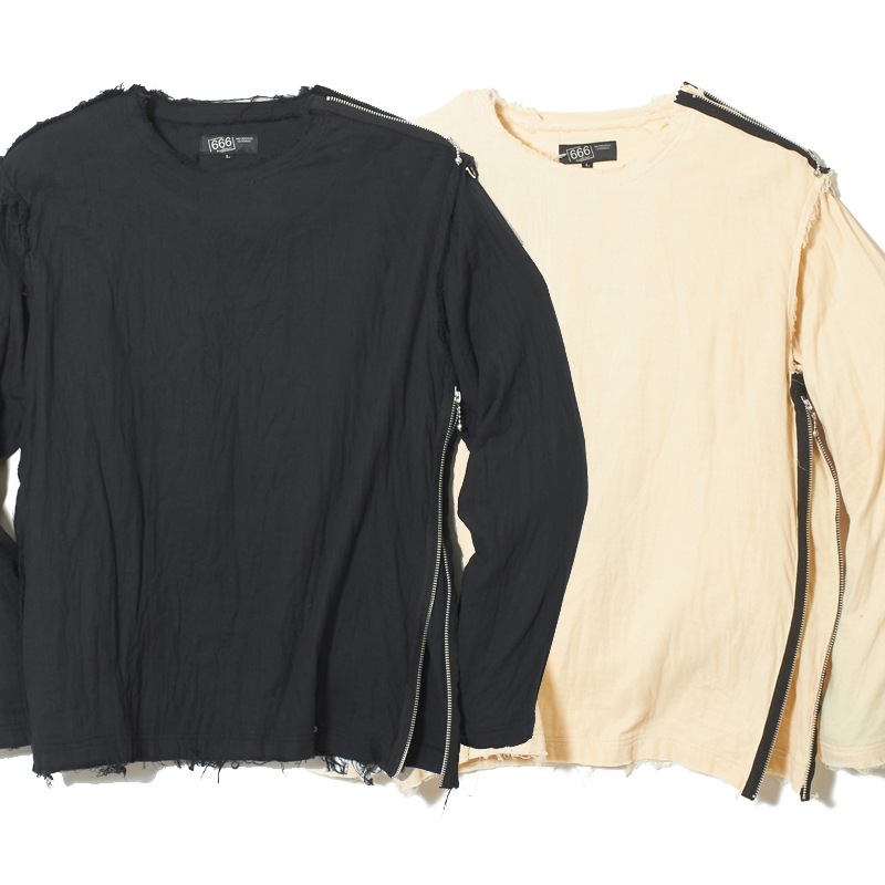 インサイドアウト ガーゼジップTシャツ長袖｜『666』パンクロック