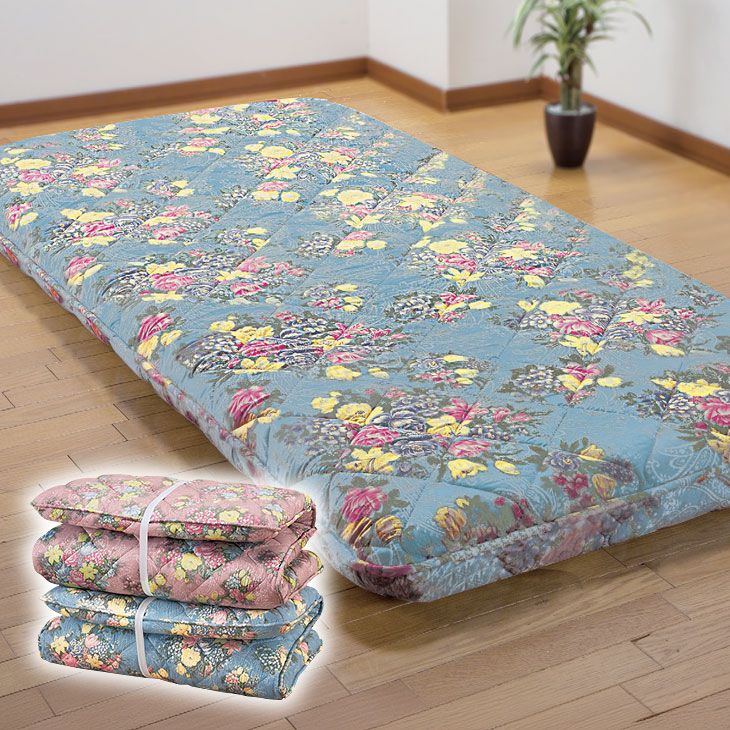 日本製 防ダニ・抗菌防臭加工 ダブルボリューム4層敷布団 花柄