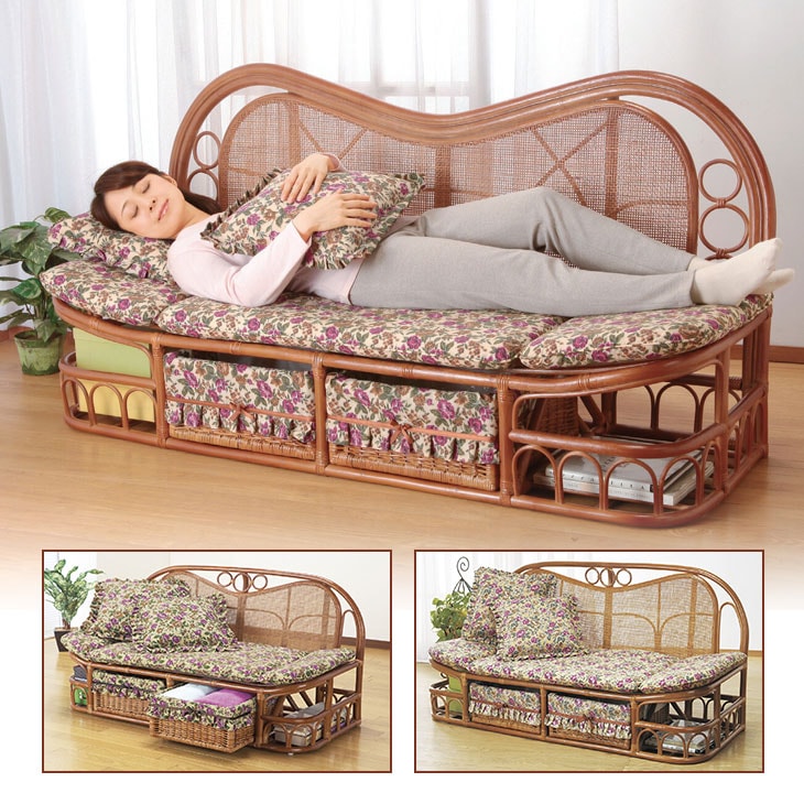 東京ラタン 天然籐ハイバックカウチソファ 140cm幅｜ファミリー