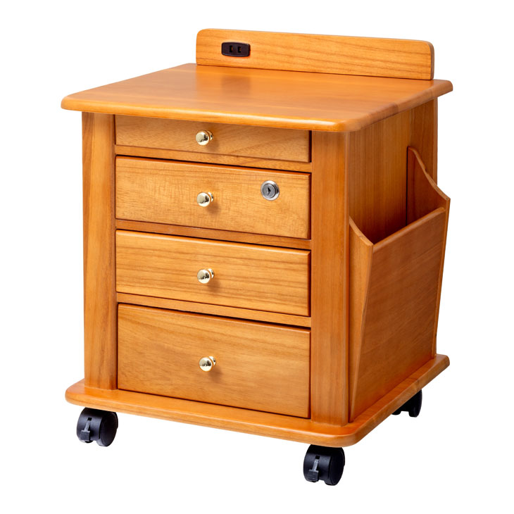 ファムプラス 天然木リビングワゴン キャスター付き コンセント付き