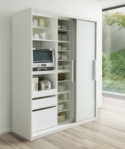 キッチンボード 食器棚 LOVING ( ラビン ) 160SL ブラック色/ホワイト