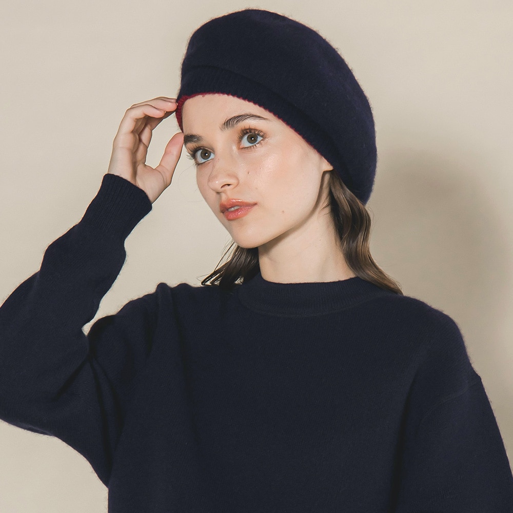 カシミヤ100％ リバーシブルニットベレー帽＜強縮加工＞ | Other