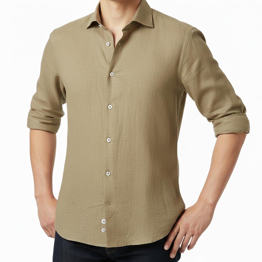 G-stage 長袖シャツ メンズ ホリゾンタルカラー 麻100％ ベージュ系