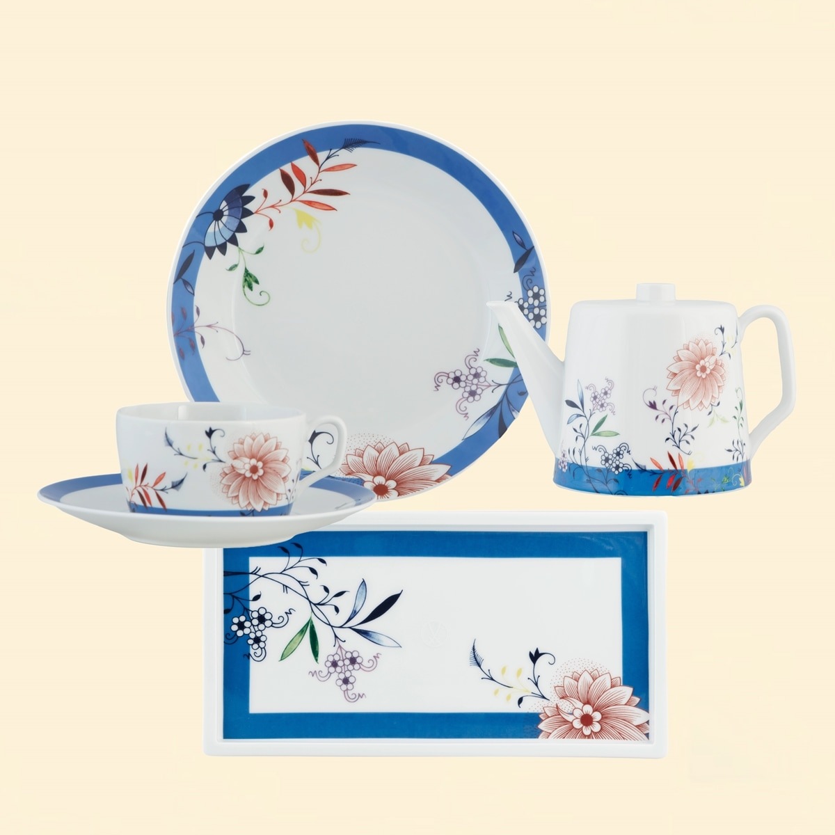 マイセン ブルーオニオン誕生285周年記念 ブルーミーライン 長角皿