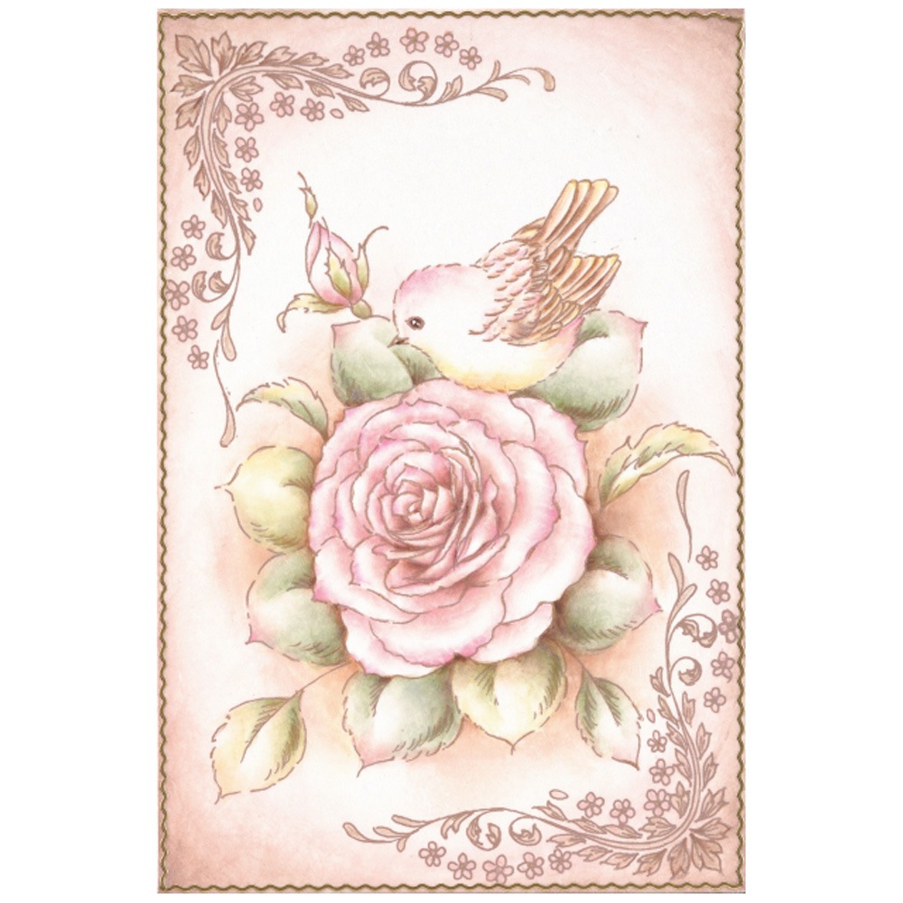 417-7025 バラと小鳥柏谷秀子シルクスクリーン【特】<br