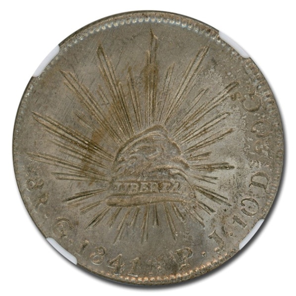 1841年 メキシコ 8レアル 銀貨 グアナファト造幣局 MS-63 NGC