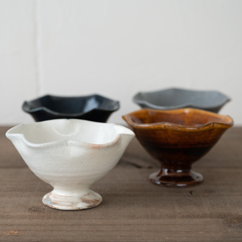 古谷製陶所（古谷浩一） 輪花高台小鉢 4カラー 【信楽焼】 | 古谷製陶